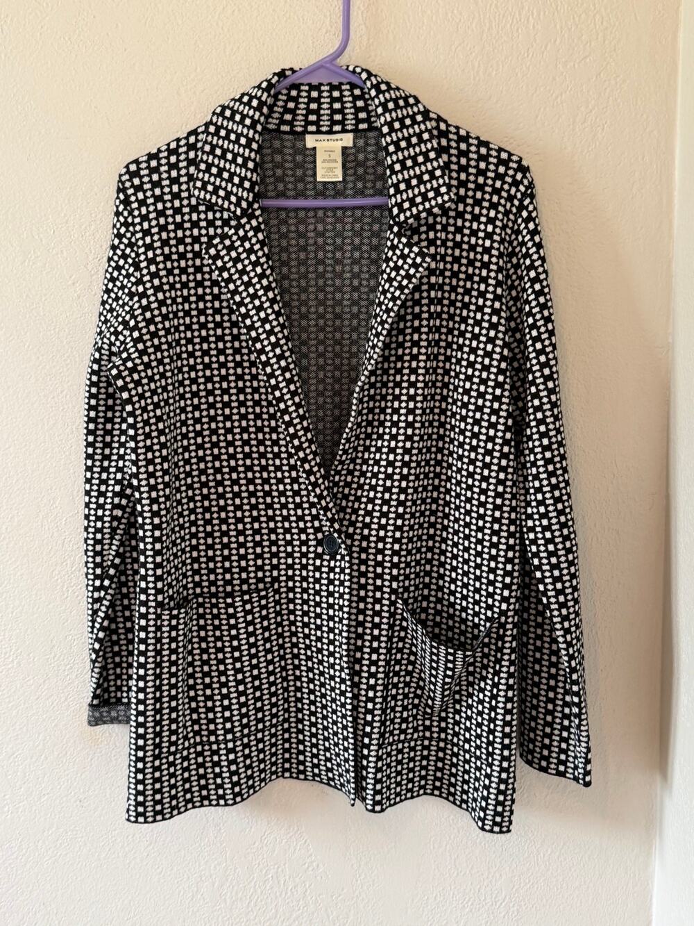 Women's Max Studio Black White Thick Winter Sweater Cardigan Blazer Size Small